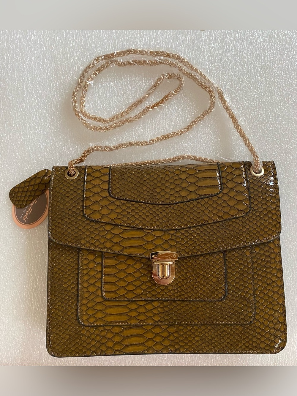 Mellow World Faux Snakeskin Brown Shoulder Bag / Crossbody with Gold Hardware